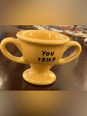 Fishs Eddy “You Tried” Trophy Shaped Yellow Egg Cup - Adam J. Kurtz NYC Sold Out